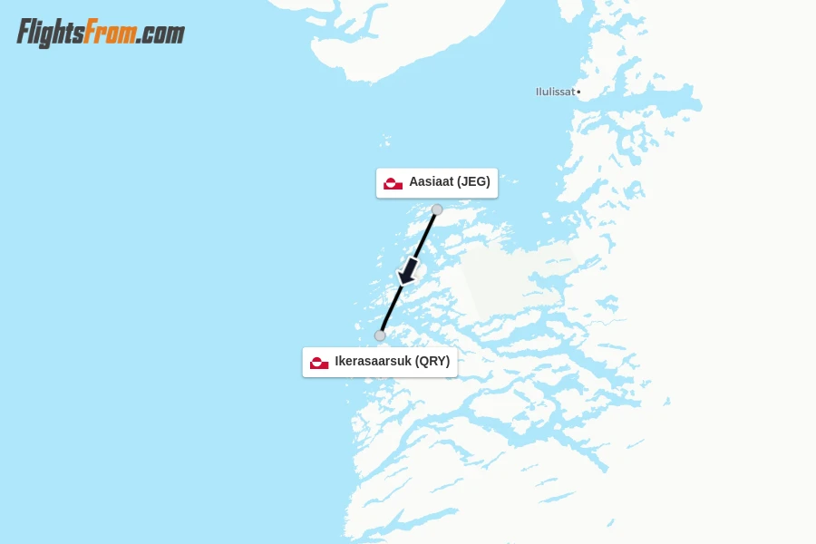 Flights from Aasiaat to Ikerasaarsuk route map