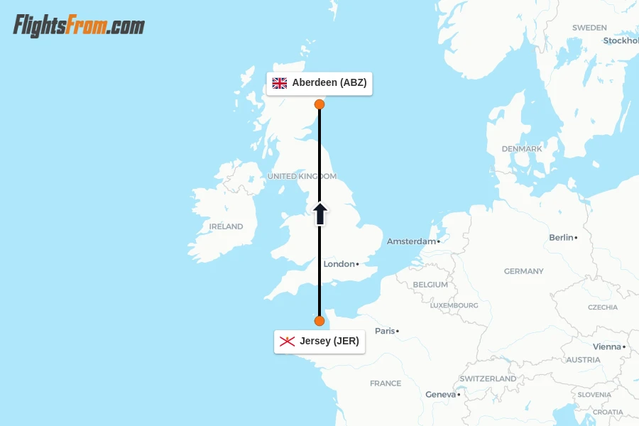 Flights from Jersey to Aberdeen route map
