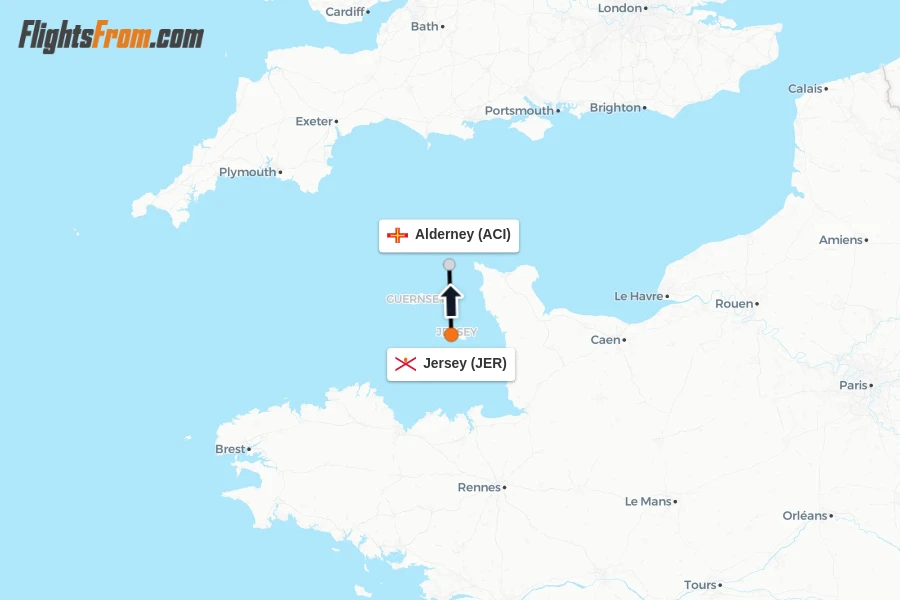 Flights from Jersey to Alderney route map