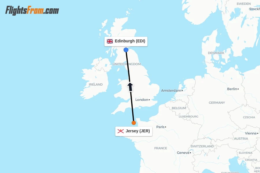 Flights from Jersey to Edinburgh route map