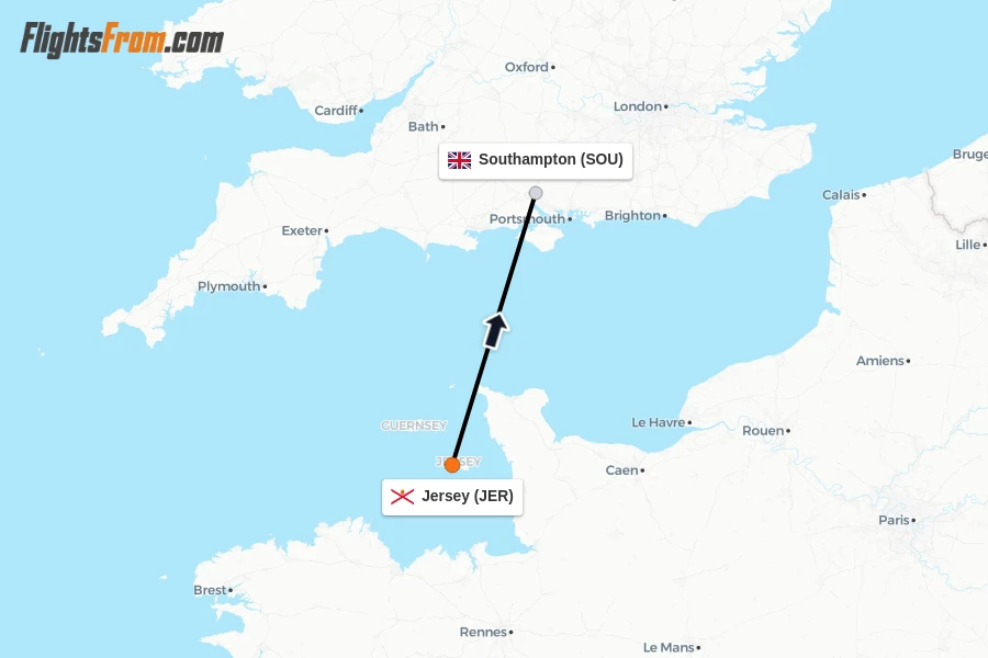 Flights from Jersey to Southampton route map