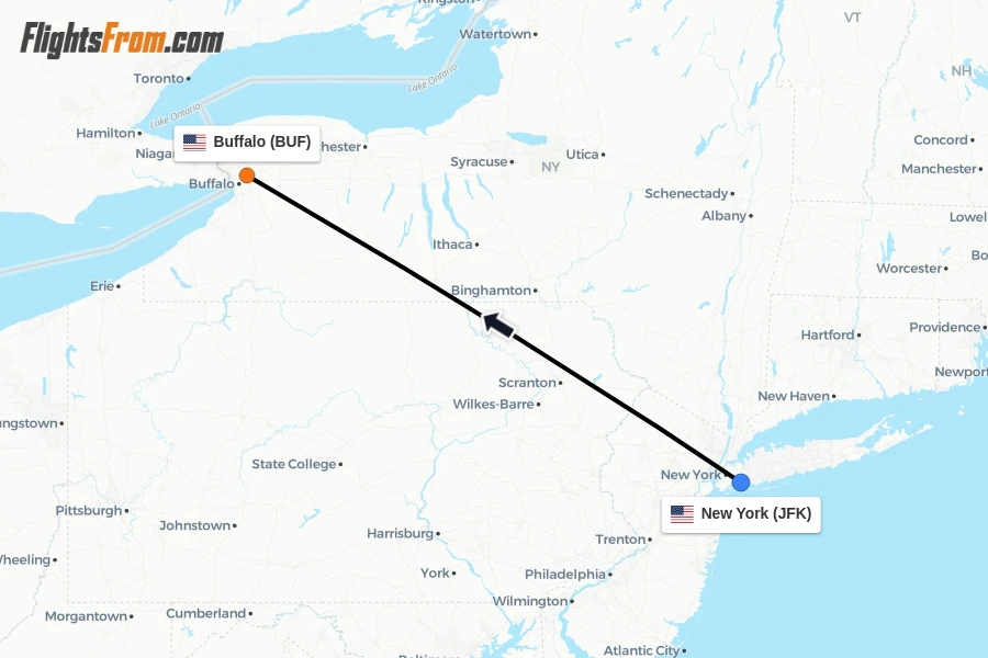 Flights from New York to Buffalo route map