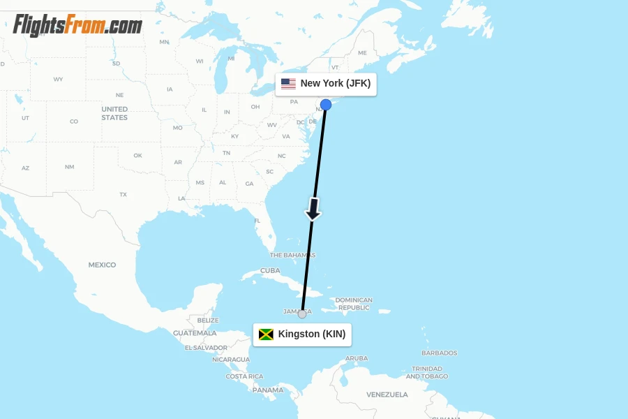 Flights from New York to Kingston route map