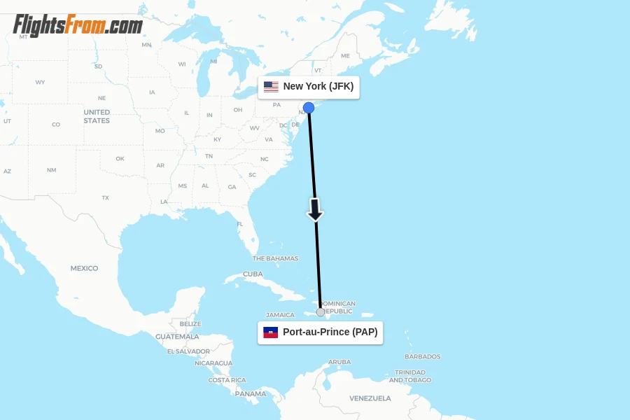 Flights from New York to Port-au-Prince route map