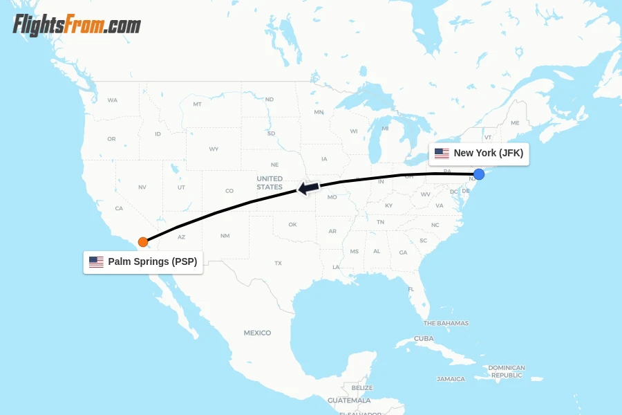 Flights from New York to Palm Springs route map