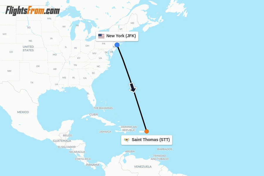 Flights from New York to Saint Thomas route map