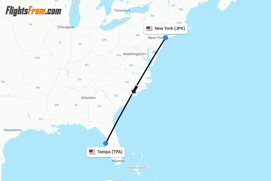Flights from New York to Tampa route map