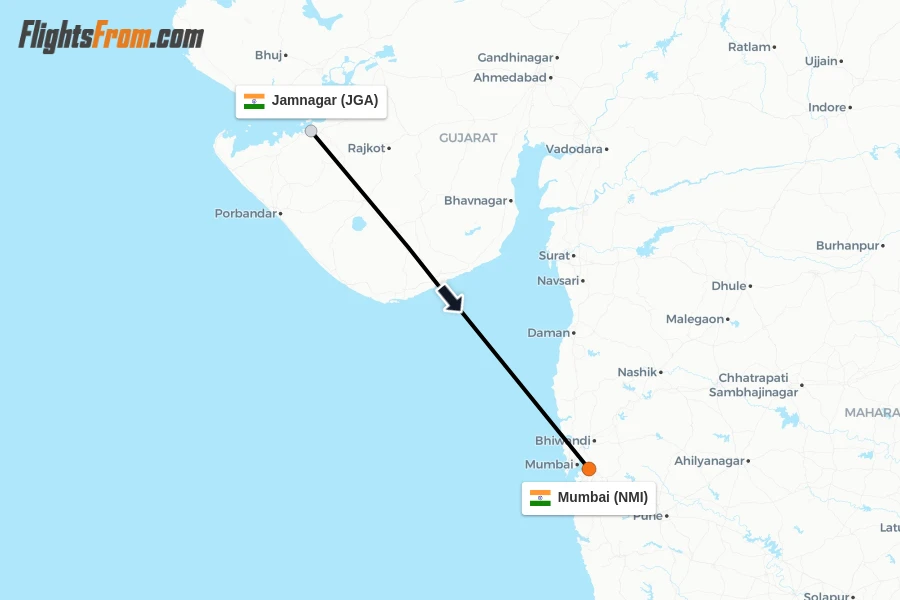 Flights from Jamnagar to Mumbai route map