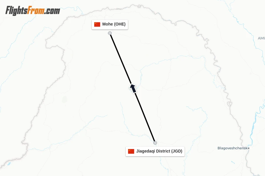 Flights from Jiagedaqi District to Mohe route map