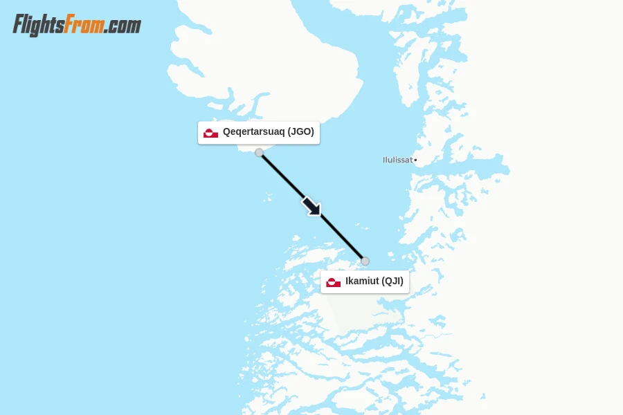 Flights from Qeqertarsuaq to Ikamiut route map