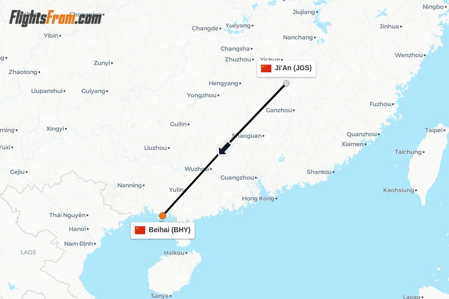 Flights from Ji'An to Beihai route map