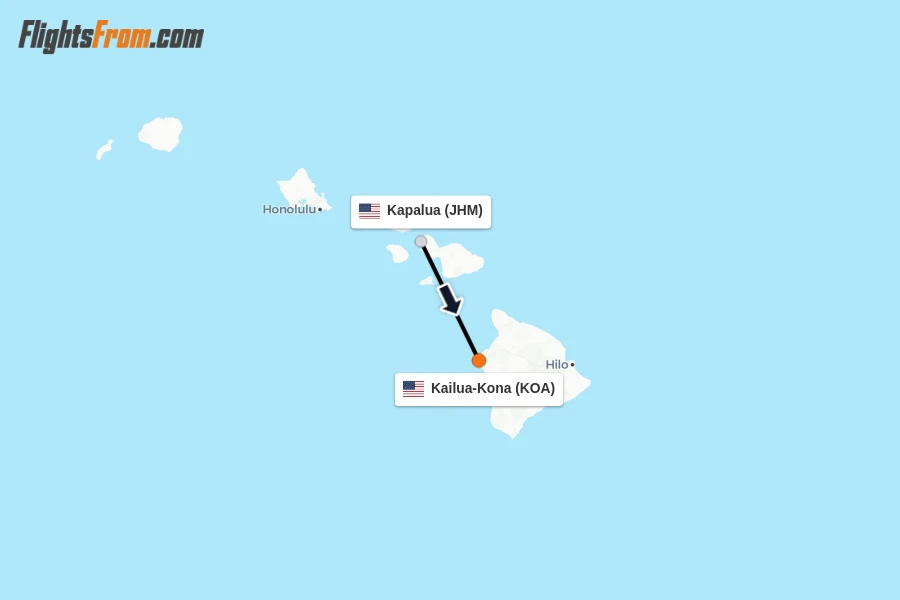Flights from Kapalua to Kailua-Kona route map
