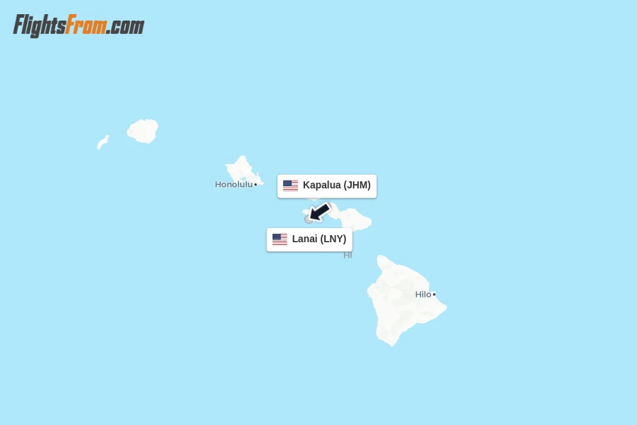 Flights from Kapalua to Lanai route map