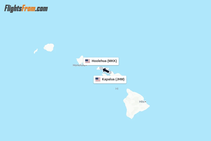 Flights from Kapalua to Hoolehua route map
