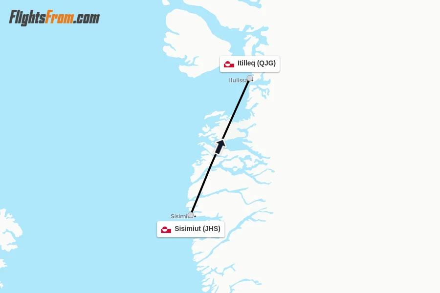 Flights from Sisimiut to Itilleq route map
