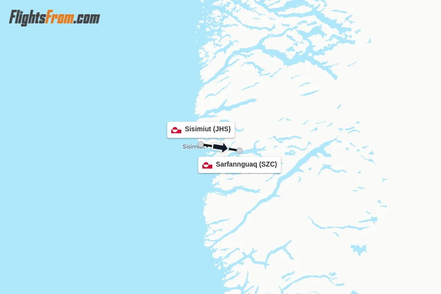 Flights from Sisimiut to Sarfannguaq route map