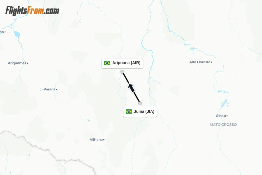 Flights from Juina to Aripuana route map