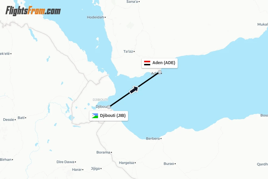 Flights from Djibouti to Aden route map