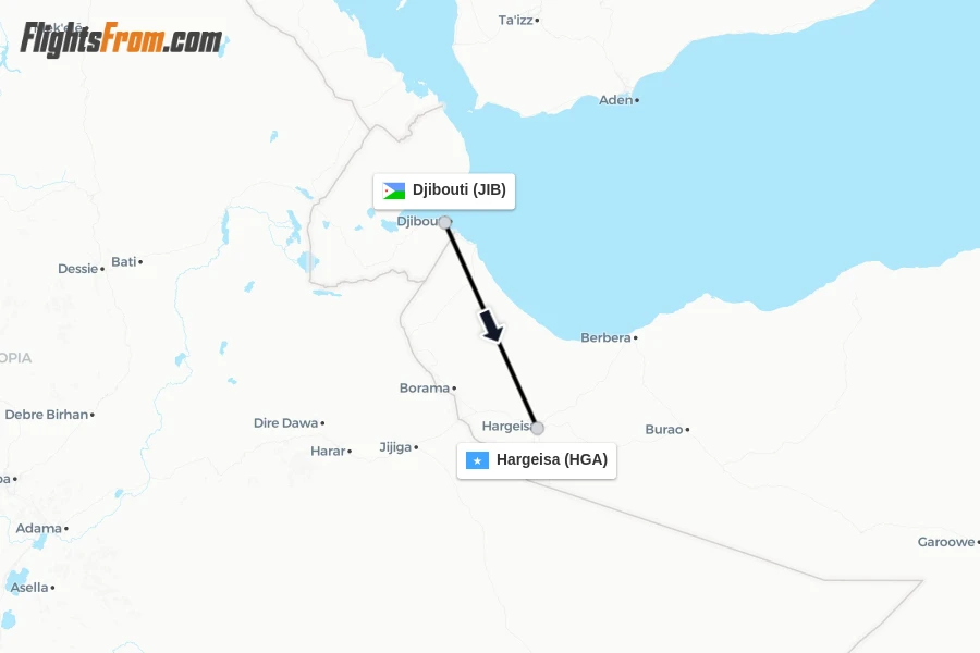 Flights from Djibouti to Hargeisa route map