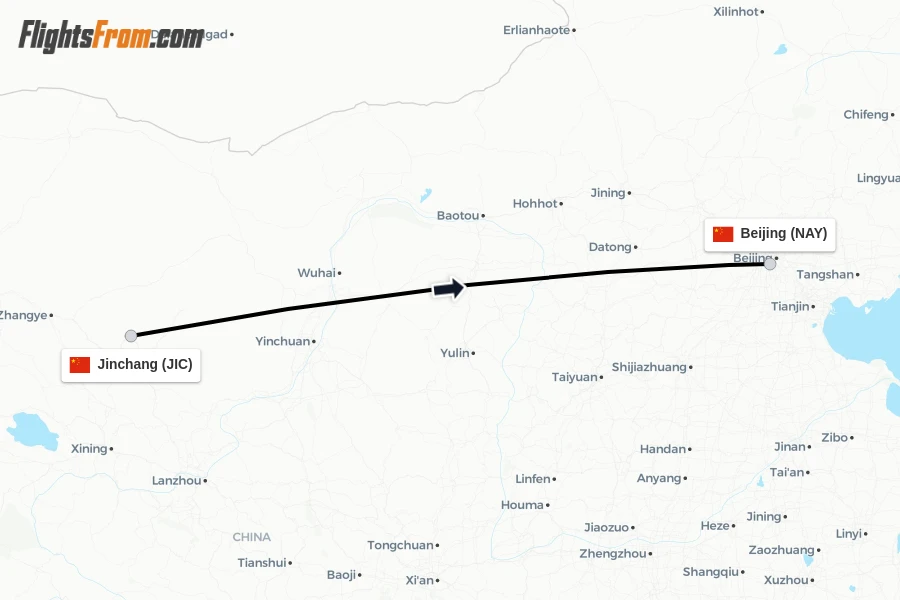 Flights from Jinchang to Beijing route map