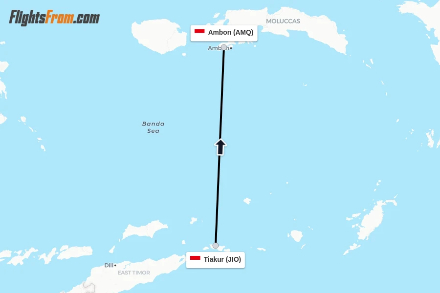Flights from Tiakur to Ambon route map
