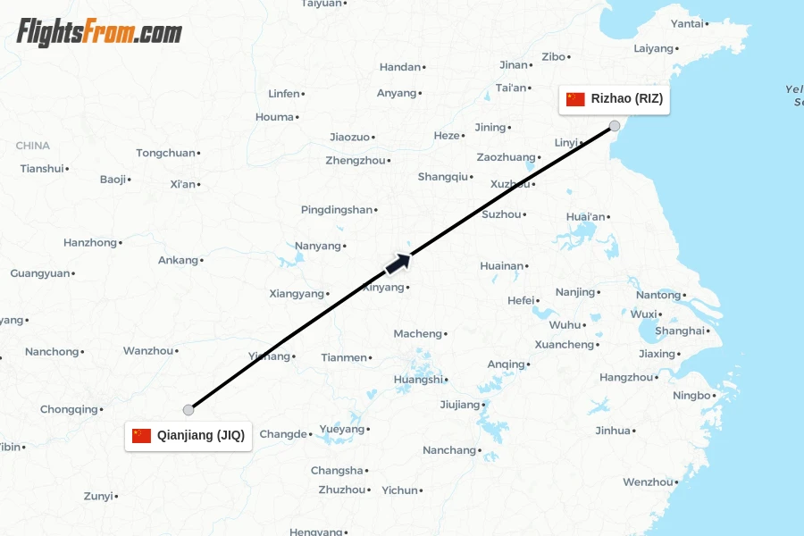Flights from Qianjiang to Rizhao route map