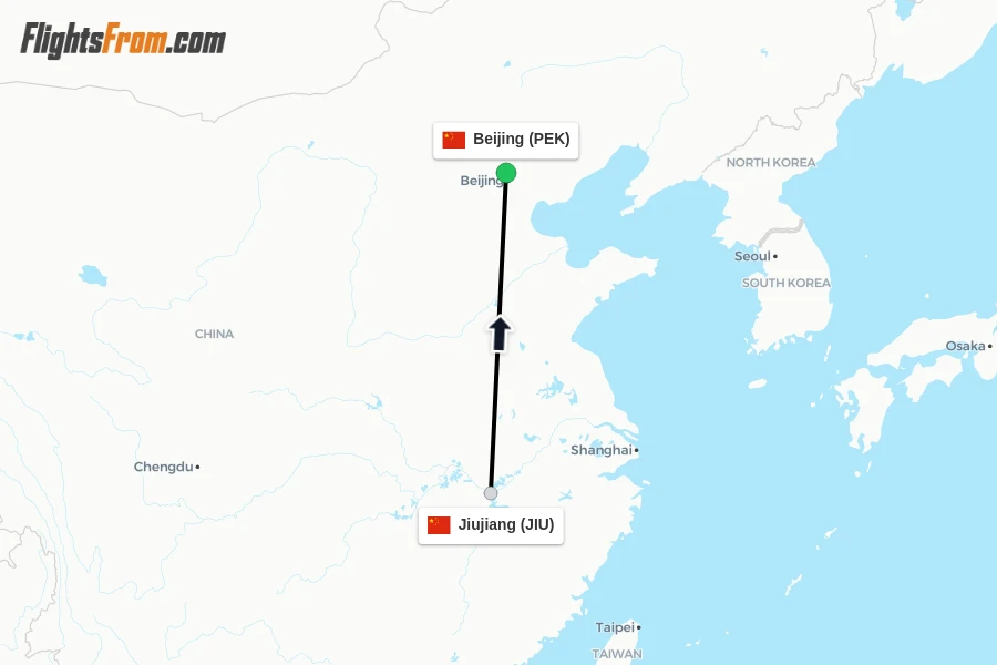 Flights from Jiujiang to Beijing route map