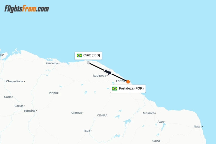 Flights from Cruz to Fortaleza route map