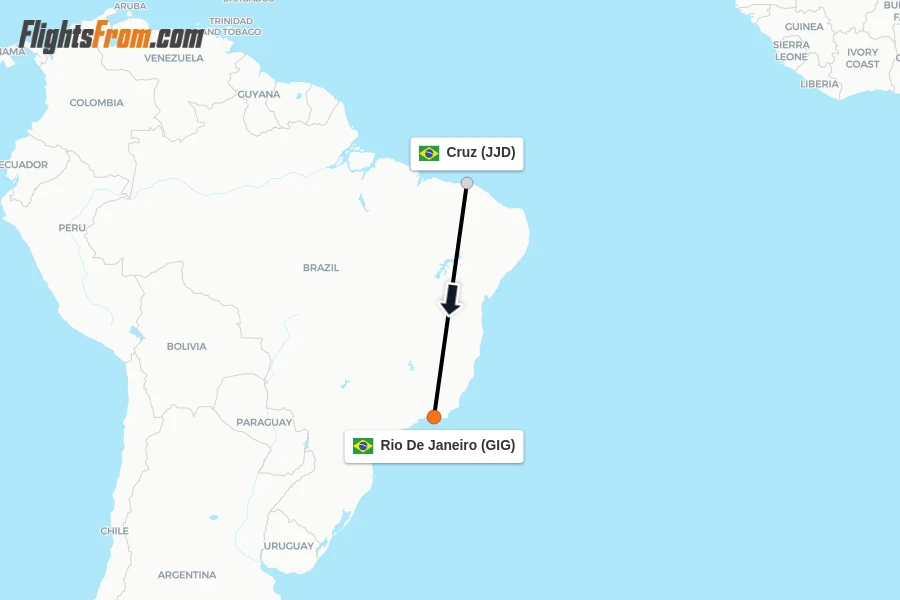Flights from Cruz to Rio De Janeiro route map
