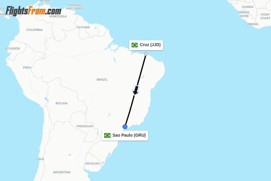 Flights from Cruz to Sao Paulo route map