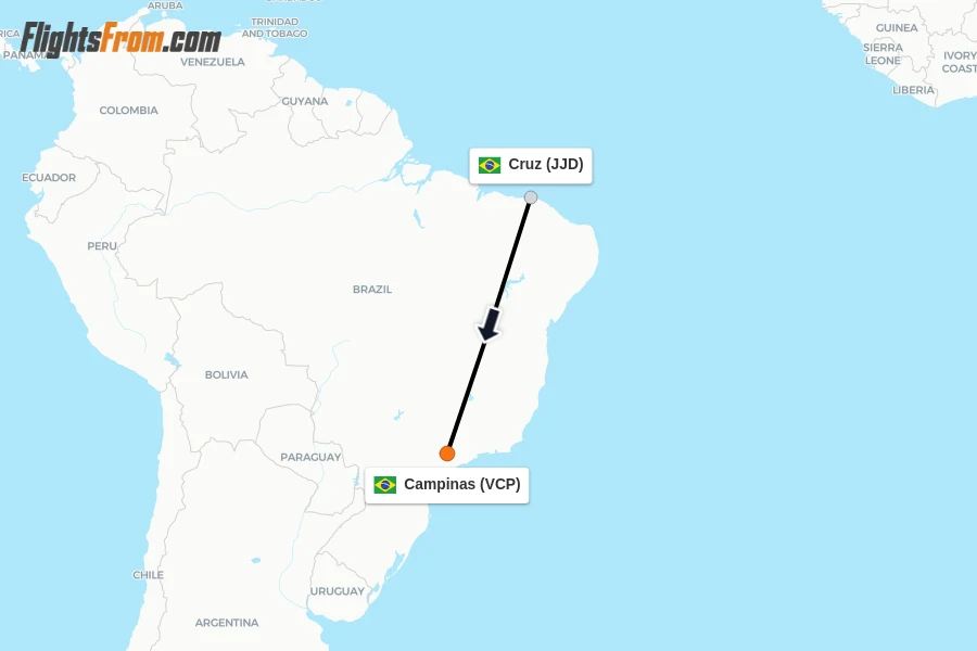 Flights from Cruz to Campinas route map