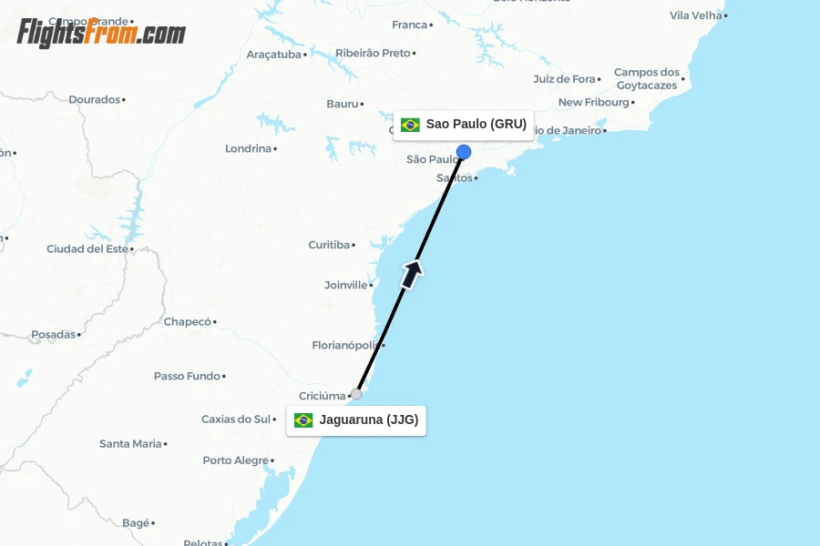 Flights from Jaguaruna to Sao Paulo route map