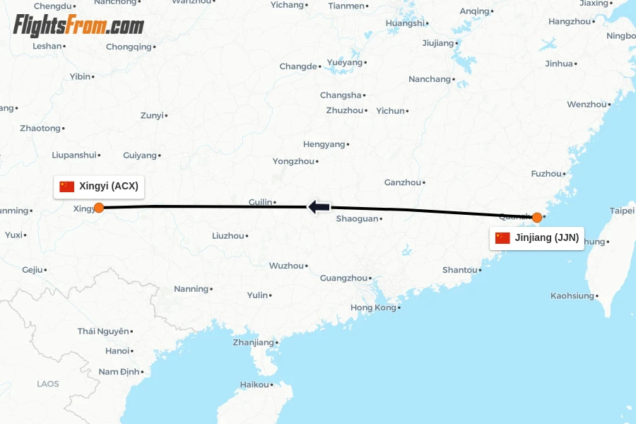 Flights from Jinjiang to Xingyi route map