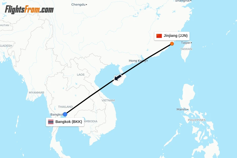 Flights from Jinjiang to Bangkok route map