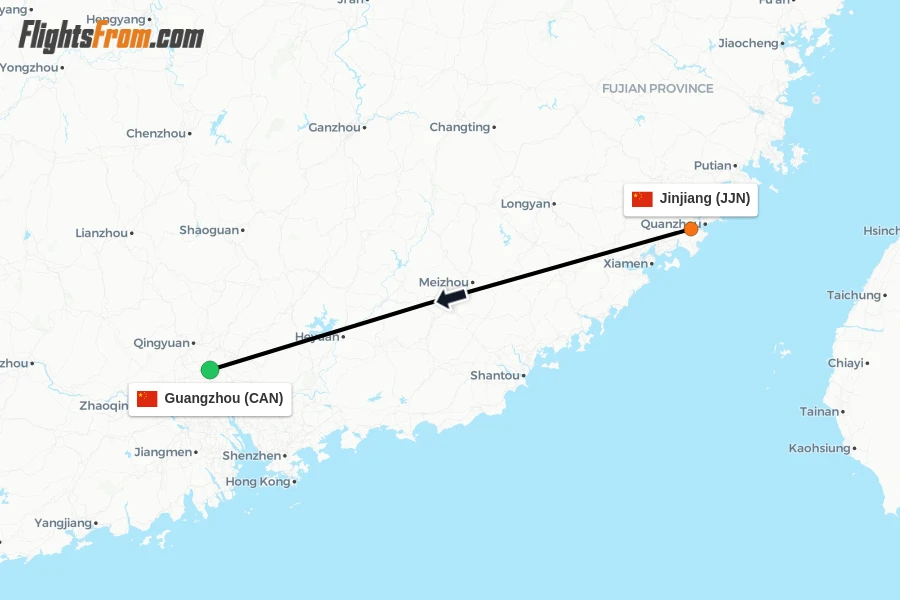 Flights from Jinjiang to Guangzhou route map