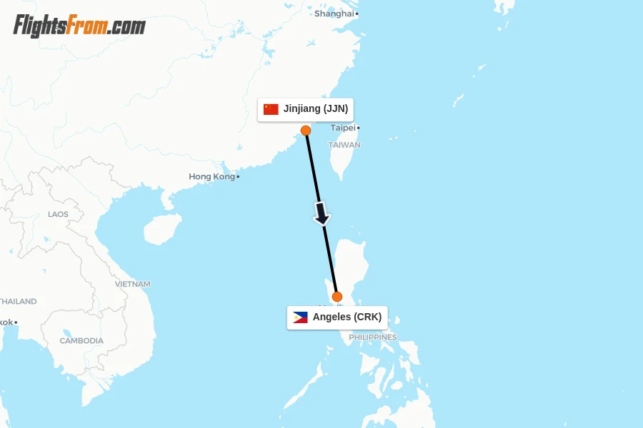 Flights from Jinjiang to Angeles route map