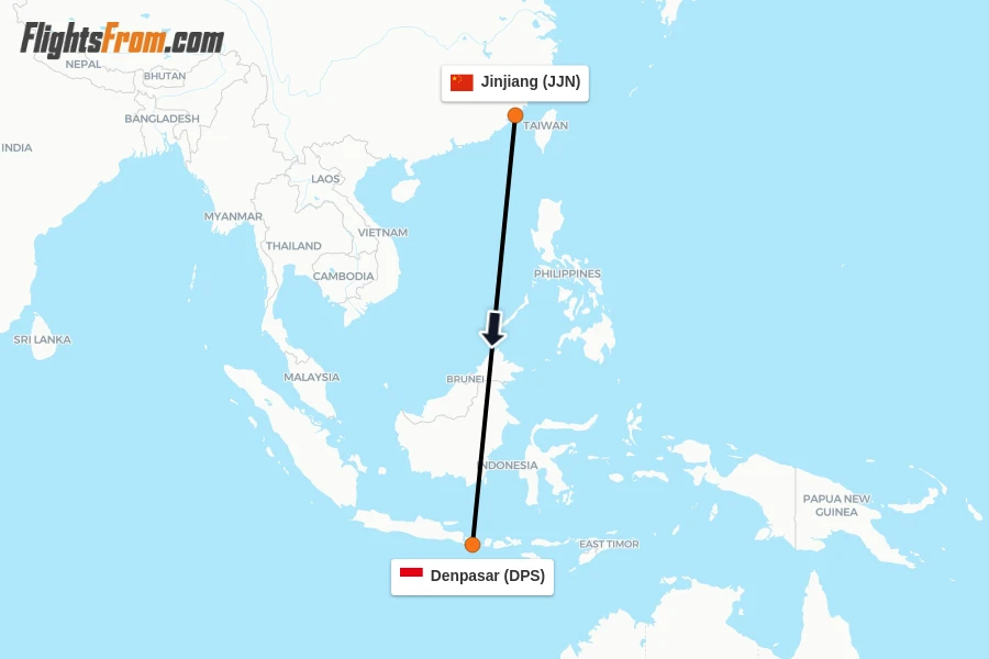 Flights from Jinjiang to Denpasar route map