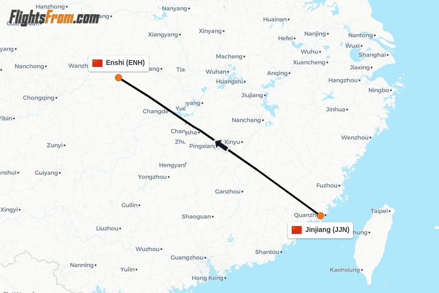 Flights from Jinjiang to Enshi route map