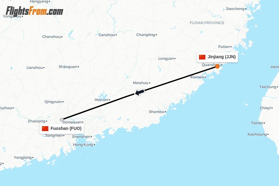 Flights from Jinjiang to Fuoshan route map