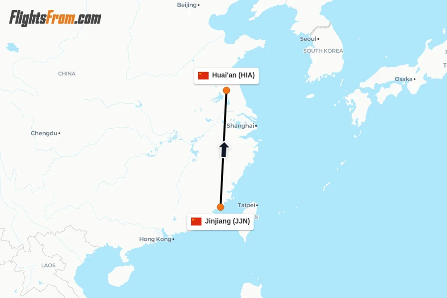 Flights from Jinjiang to Huai'an route map