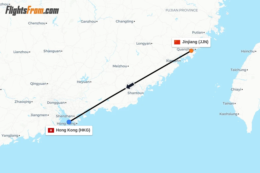 Flights from Jinjiang to Hong Kong route map
