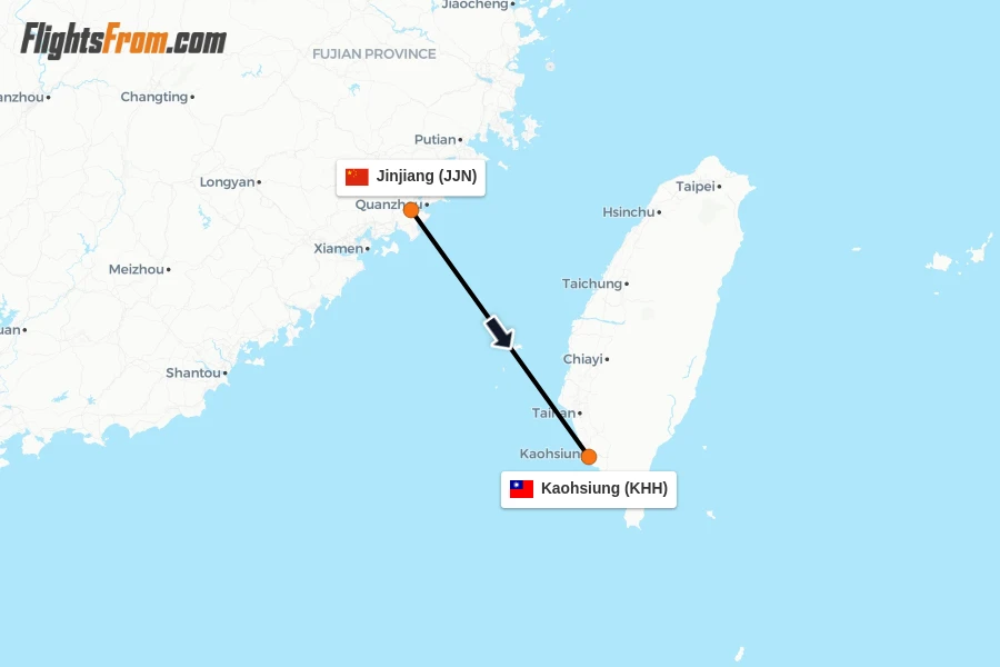 Flights from Jinjiang to Kaohsiung route map