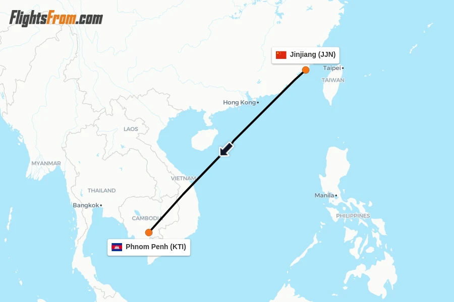 Flights from Jinjiang to Phnom Penh route map