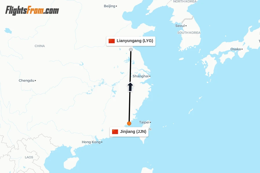 Flights from Jinjiang to Lianyungang route map