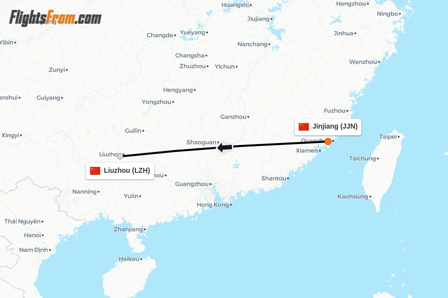 Flights from Jinjiang to Liuzhou route map