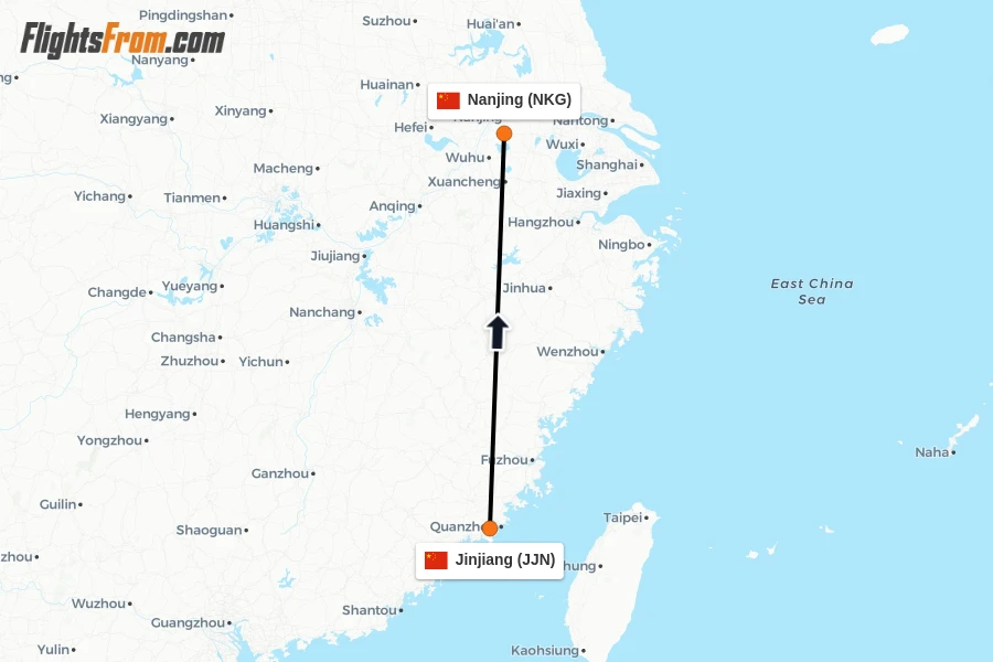 Flights from Jinjiang to Nanjing route map