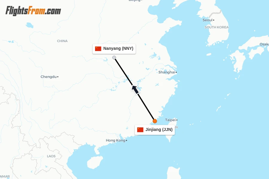 Flights from Jinjiang to Nanyang route map