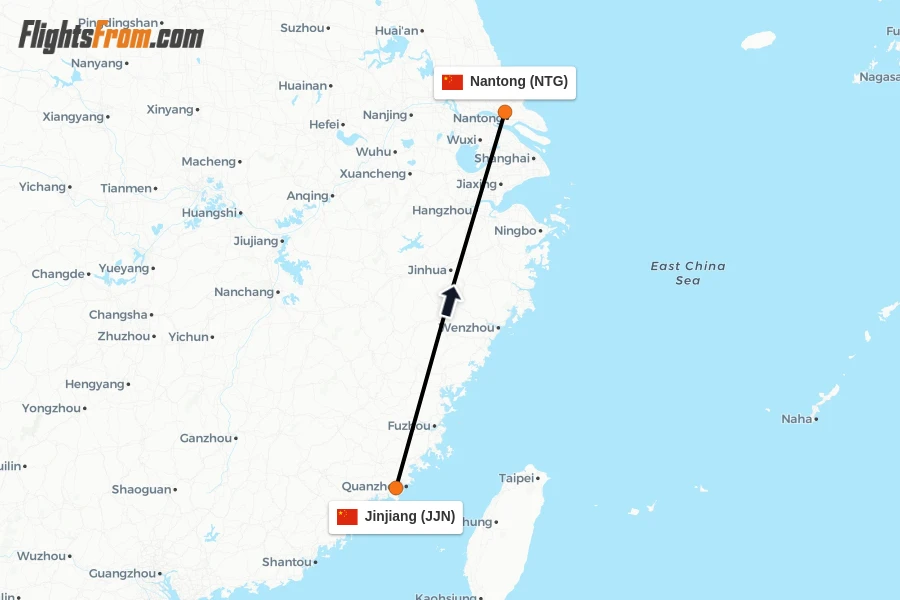 Flights from Jinjiang to Nantong route map