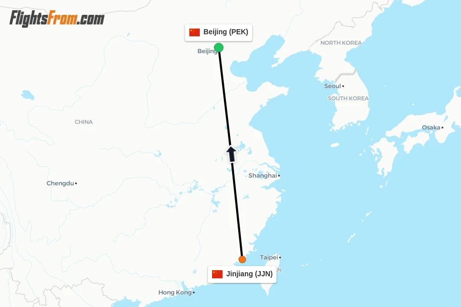 Flights from Jinjiang to Beijing route map