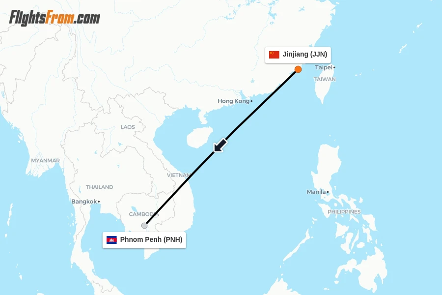 Flights from Jinjiang to Phnom Penh route map